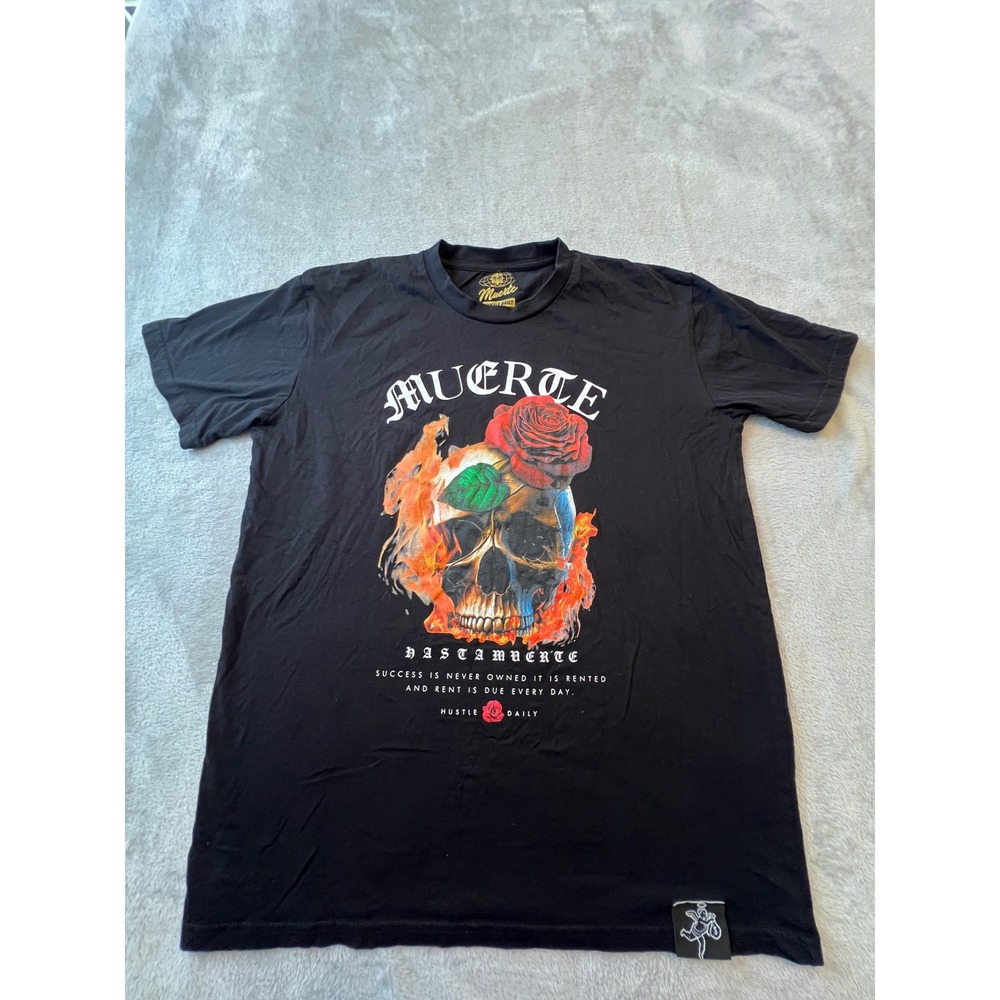 Muerte Hustle Daily T-Shirt Mens Large Black Skull Rose Graphic Tee